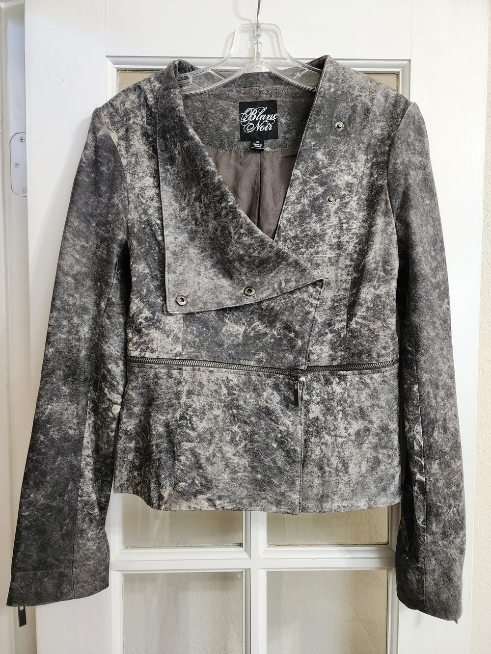 Blanc Noir Gray Brown Marbled Genuine Leather Moto Jacket Size S